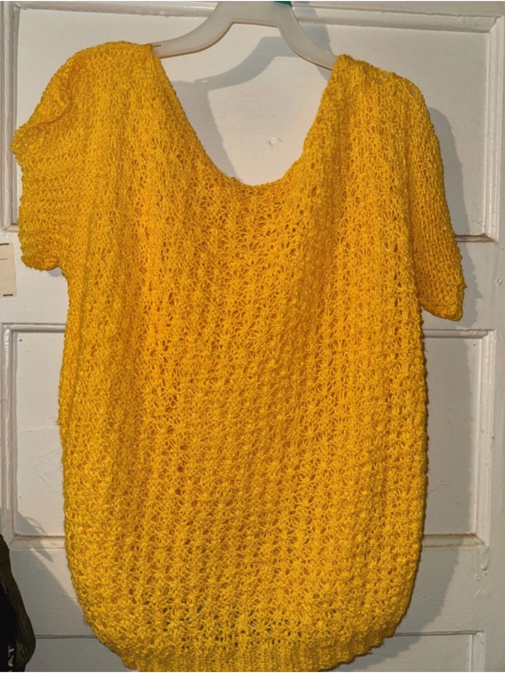 Sunny Yellow Open-Knit V-Neck Women's Sweater